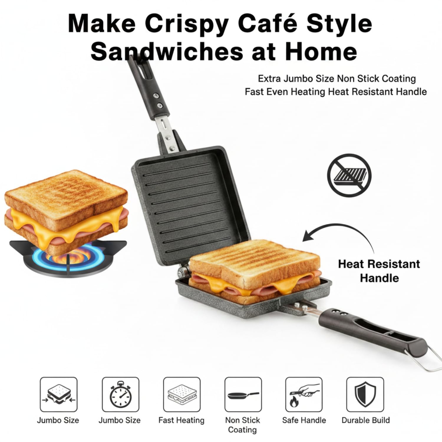 Jumbo Sandwich Toaster - Crispy Sandwiches on Gas Stove -2