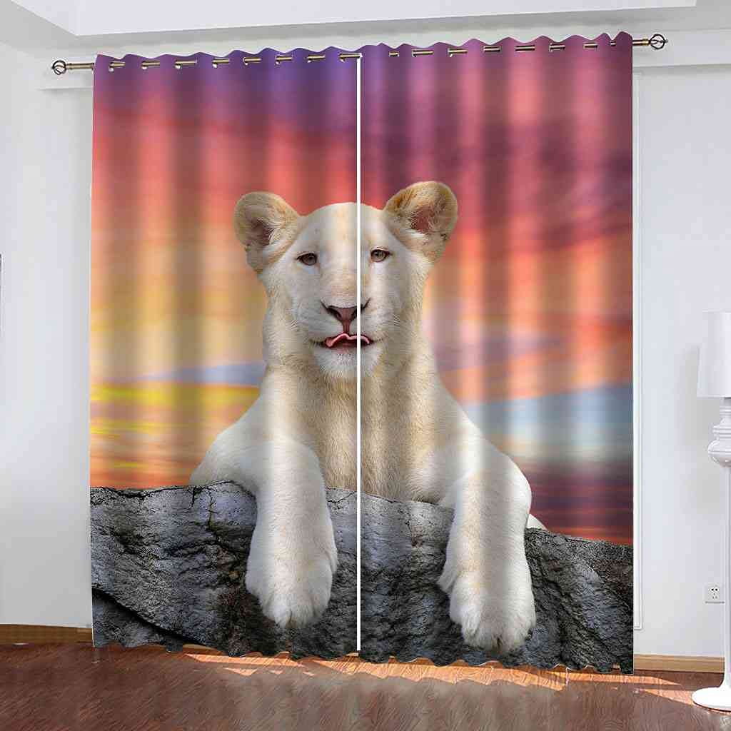 Rideau Occultant à Oeillets Motif Lion Coucher de Soleil pour Salon Enfants Lot de 2