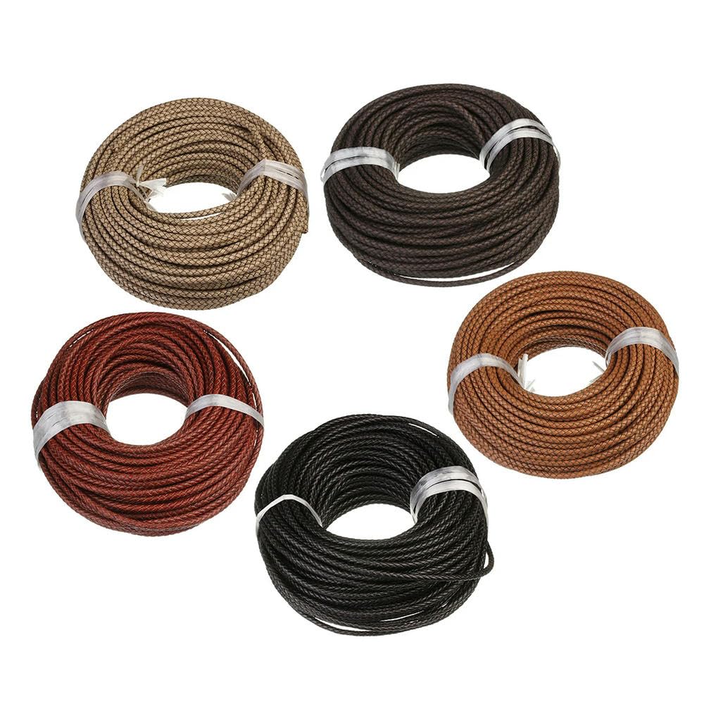 Pleciony sznur skórzany, opakowanie 2 szt. 1 m okrągły pleciony wielokolorowy sznurek 6 mm do samodzielnego tworzenia biżuterii(Black)
