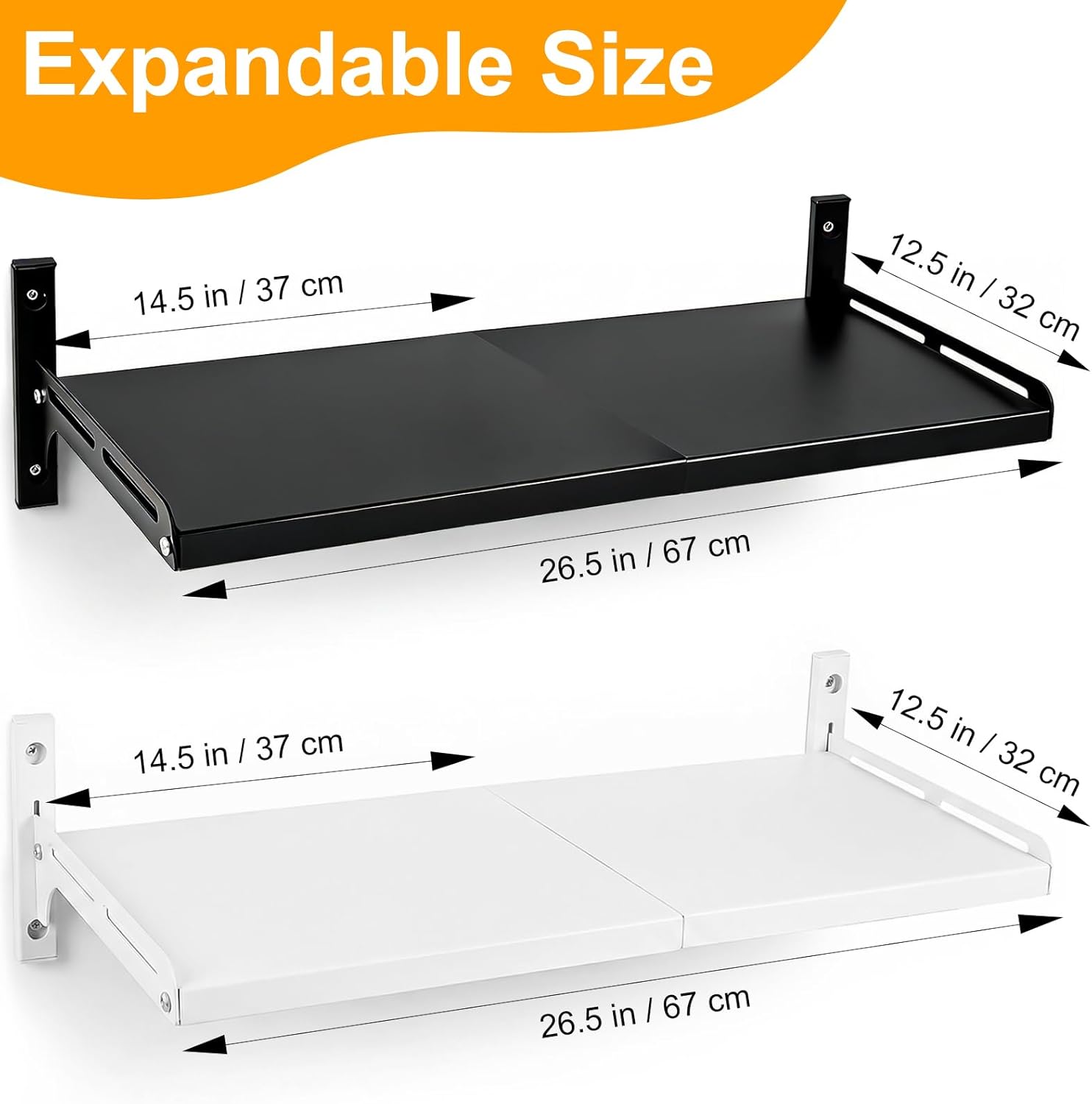 ABCOOL Wall Mount Shelf Rack Expandable for Microwave Oven Kitchen Home Adjustable Snap-in Detachable Bracket Holder with 4 Hooks