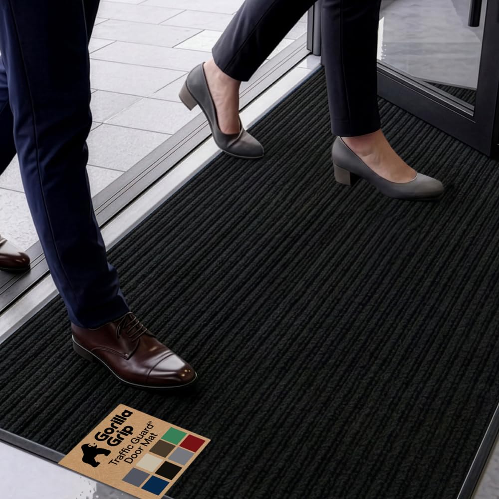 GORILLA GRIP Traffic Guard Indoor Outdoor Heavy Duty Door Mat, 60x36 Black