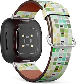 CJBROES Replacement Leather Watch Band, Compatible with Fitbit Versa 3 and Fitbit Sense of Wristband Bracelet Accessory - Geometric Repeating