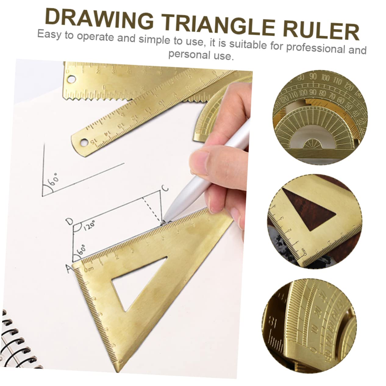 Ciieeo 2 Set Di Righello Geometrico in Ottone Goniometro Righello Triangolare in Ottone Di Misura Goniometro Per Numeri Di Scala Geometrica