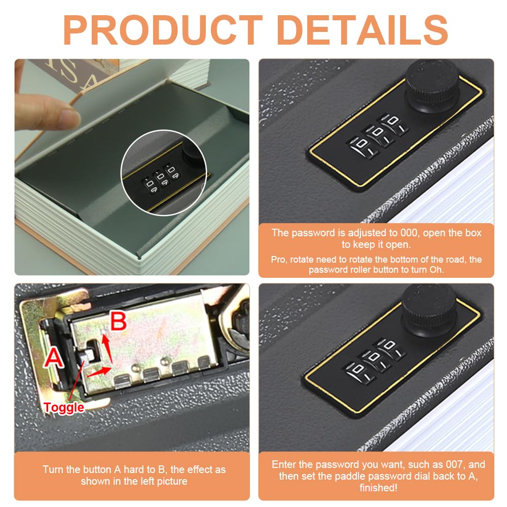 Lotvic Coffre-Fort de Livre avec Serrure à Combinaison, Coffre-fort Secret pour Dictionnaire, 18 * 11,5 * 5,5 cm Livre Coffre Fort, pour l'argent, Bijoux, Passeport