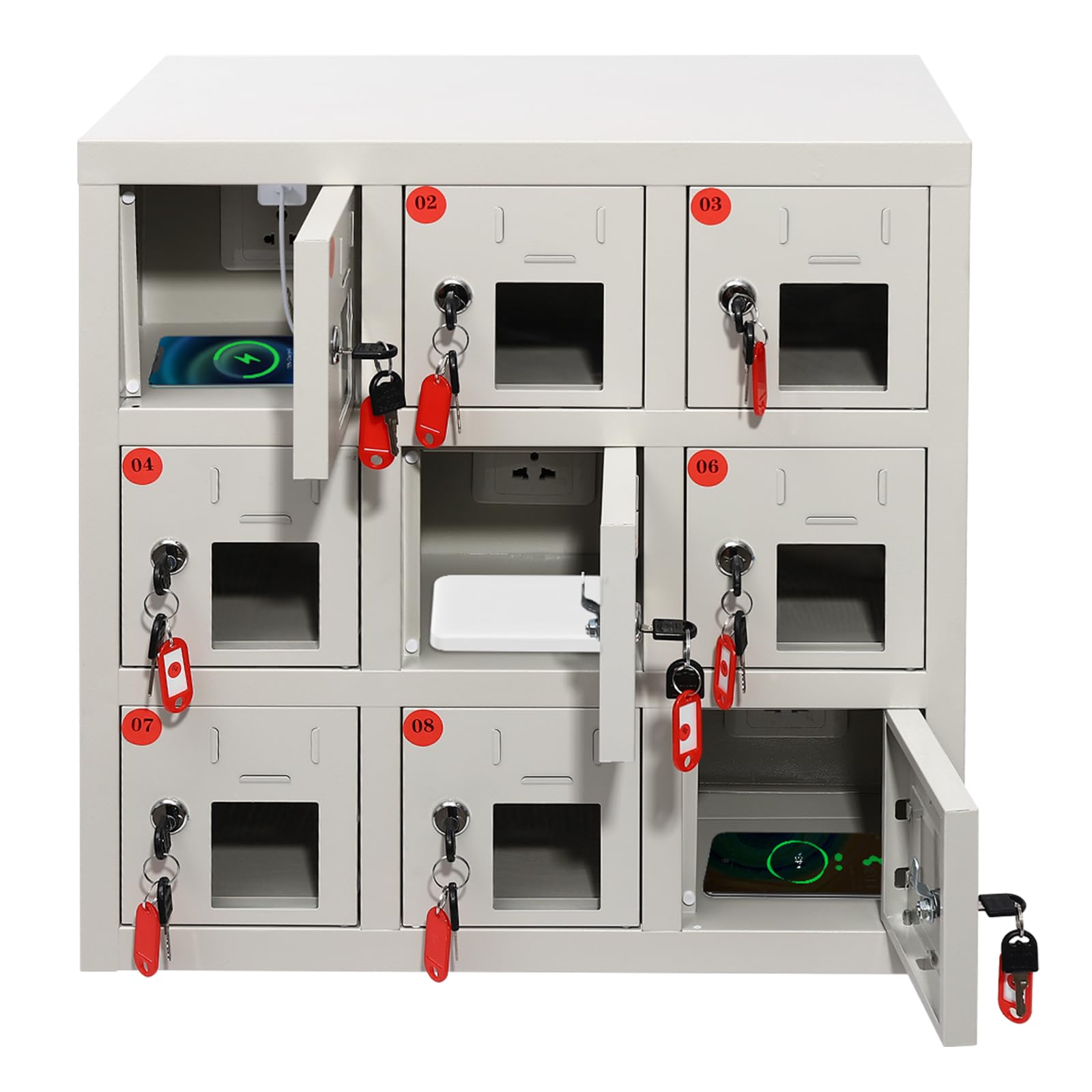 MhdunueSK Cell Phone Locker for Classroom, Cellphone Charging Station with 9 Doors, Metal Lockers for Employees School Government Factory (9 Doors)