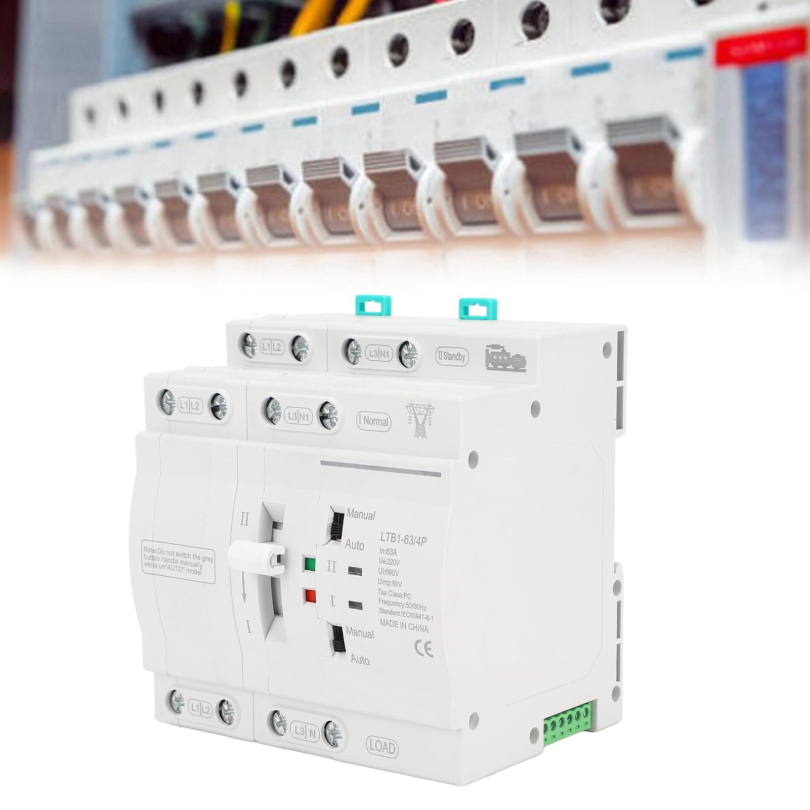 Tissting Doppelstrom Automatik Transfer Schalter 4P 63A Unterbrechungsfreie Stromversorgung 35mm Hutschiene Mini ATS - Netzumschalter für Haushalt PZ30 Verteilerkasten
