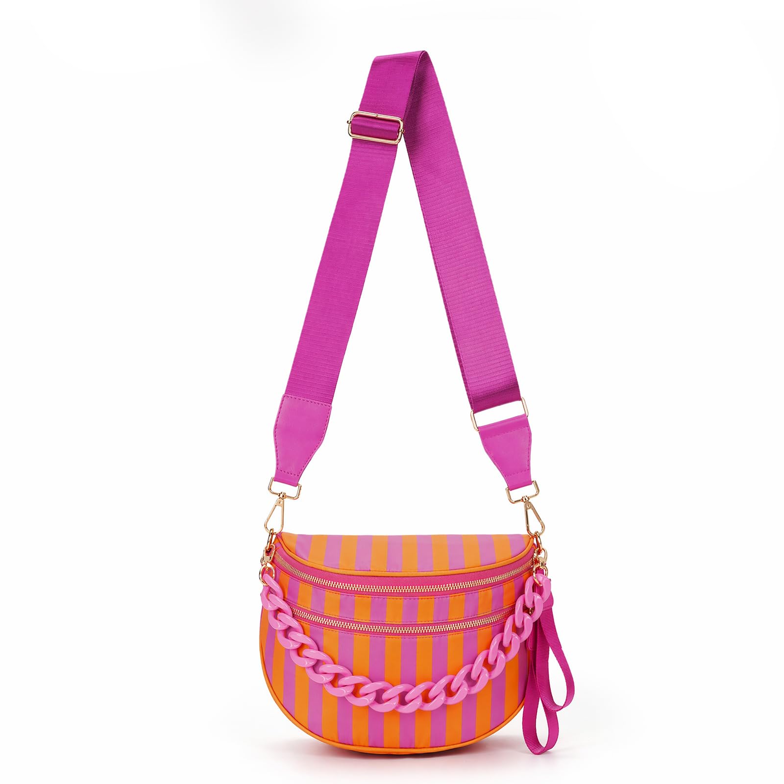 hibear Checkered Crossbody Bag Spacious Bum Bags for Women Nylon Crossbody Fanny Packs Checkered Purse Belt Wallet