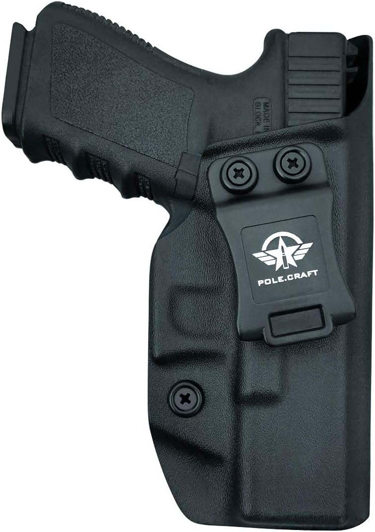 Glock IWB Kydex Holster - Glock 19/19X/23/25/32/45 (Gen 1-5) Pistol - Inside Waistband Concealed Carry - Cover Mag-Button, Widened Entrance, No Wear, No Jitter