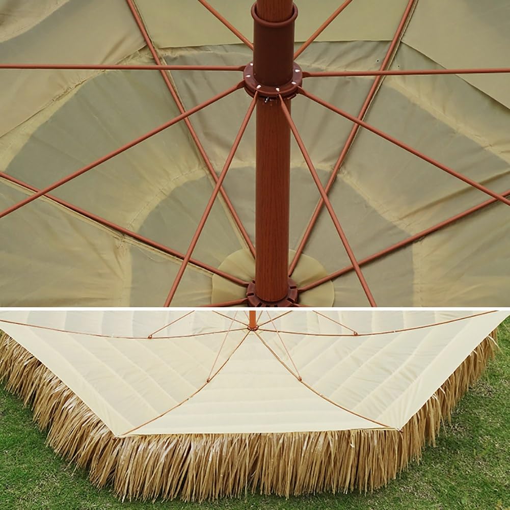 Wytrzymały zewnętrzny parasol na patio, 2 m, 8 żeber, słomka, hawajski, tropikalny UV 50+, ochrona przed przewróceniem, przenośny, na plażę, do ogrodu, na balkon