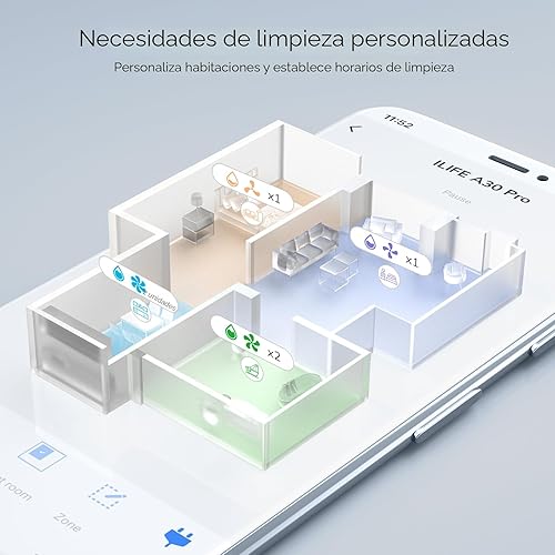 Miniatura 7 de ILIFE Robot aspirador y trapeador A30 Pro, estación de vaciado automático durante 60 días, succión de 5000 Pa, navegación LiDAR, zonas prohibidas,