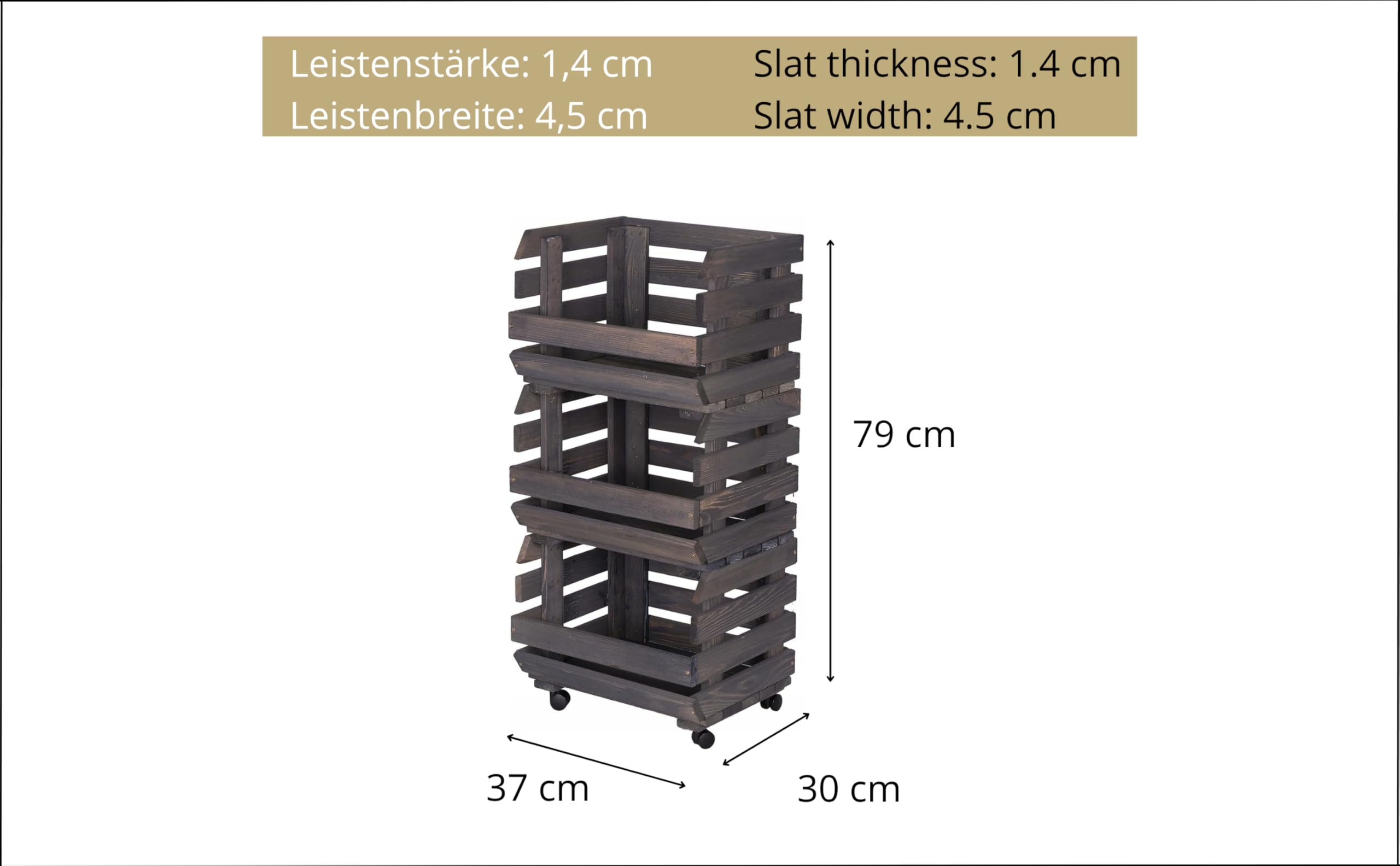 Cassetta Porta Verdura In Legno 37x79x30 cm Con Ruote Scaffale Porta Patate Frutta E Verdura A 3 Livelli Con Ceste Impilabili Contenitore Cucina In Grigio