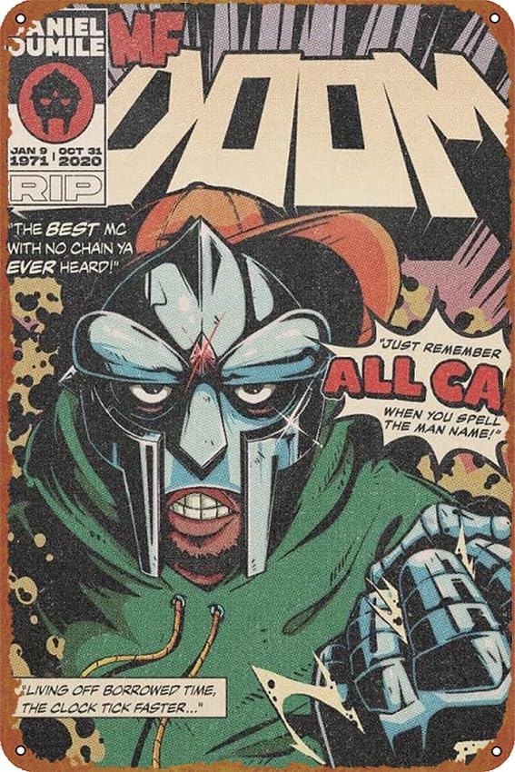 MF Doom Retro Posters Metal Sign for Cafe Bar Pub Office Garage Home Wall Decor Gift Vintage Tin Sign 12 X 8 inch