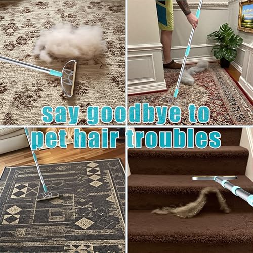 Image of Ultra & Pro LINTPLUS Combo - 63 inch Long Carpet Rake for Pet Hair + Pro Attachments - Heavy Duty Stainless Steel Handle, Stand-Up Design - Effortless Fur & Lint Removal for Large Rugs, Carpets, Floors