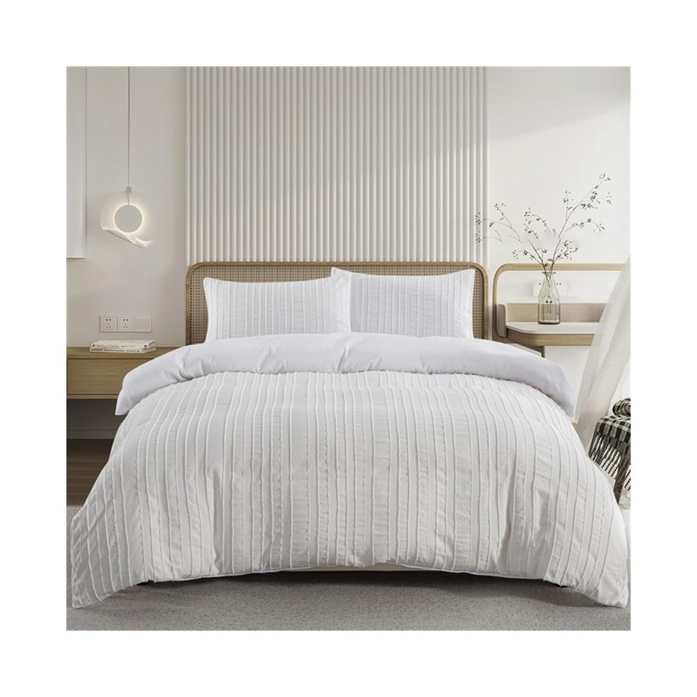 VHKJewE Striped Textured Tufted Bedding Set, 2/3 Pcs Ultra Soft Microfiber Comforter Cover Set(White,EU King(240x220cm))