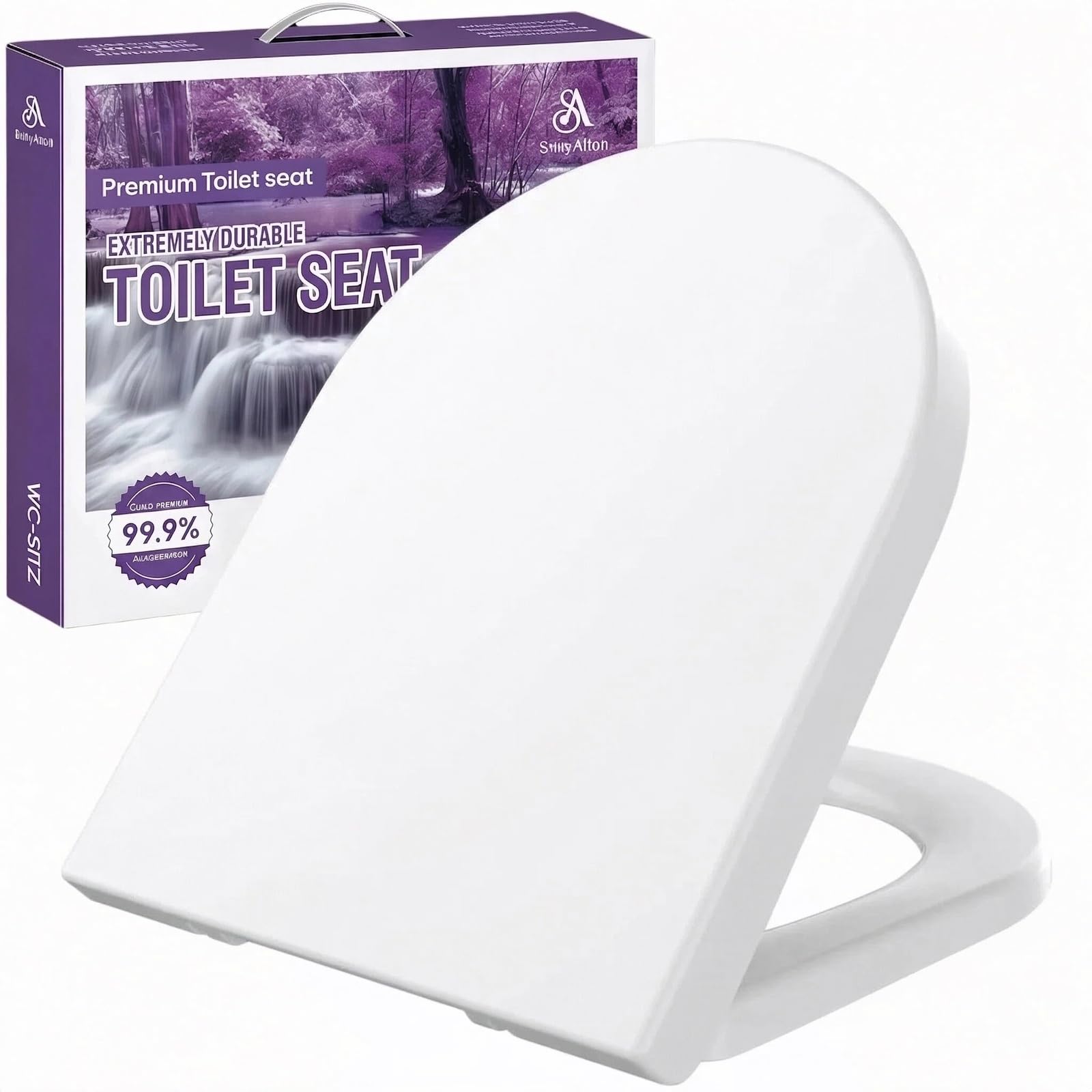 Toilettendeckel mit Absenkautomatik 46x36 cm, WC Sitz aus Duroplast, mit Antibakterieller Oberfläche, D-Form, mit Quick-Release, Universal, Weiß
