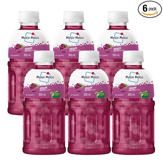 Mogu Mogu Grape Juice with 25% NATA De Coco | Energy Booster Drink | Full of Fruit Fibres | No Added Preservatives and Colours -300ml (Pack of 6)