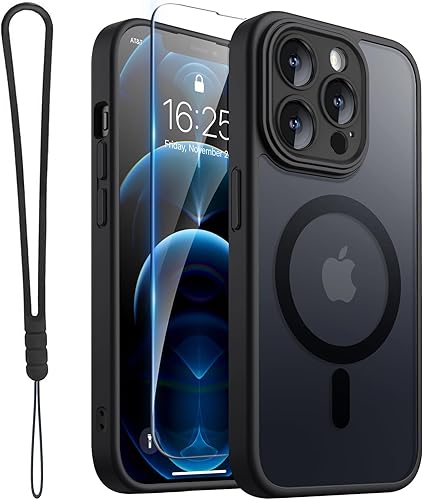 Miniatura 46 de ROYBENS Funda transparente mate para iPhone 14 Pro-Max compatible con Magsafe, protección completa de lente de cámara, protector de pantalla, correa