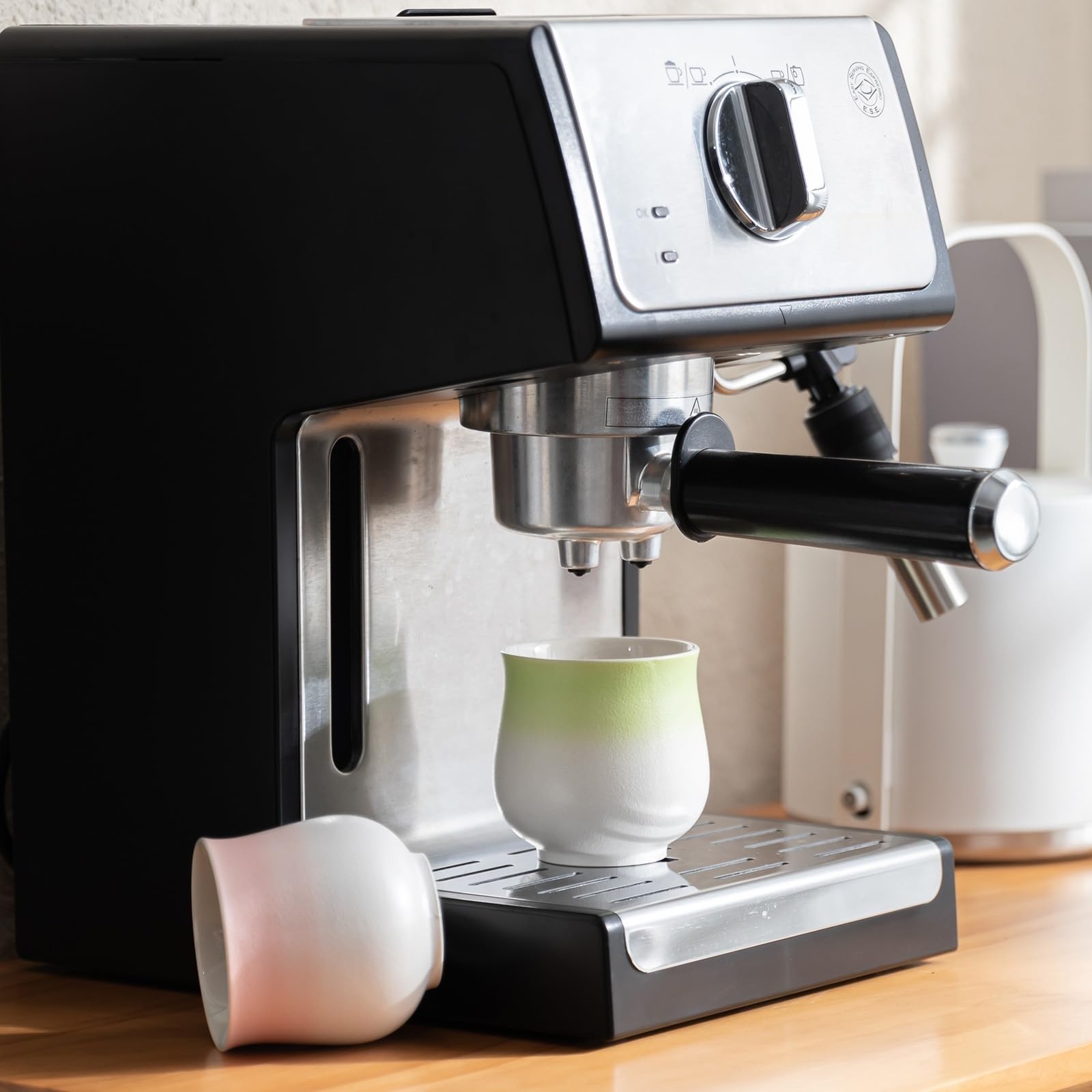 Juego de tazas de café espresso de cerámica de 4.5 onzas, tazas de capuchino, tazas Demitasse para café o té, tazas pequeñas de café con leche sin asas (rosa degradado, 4)
