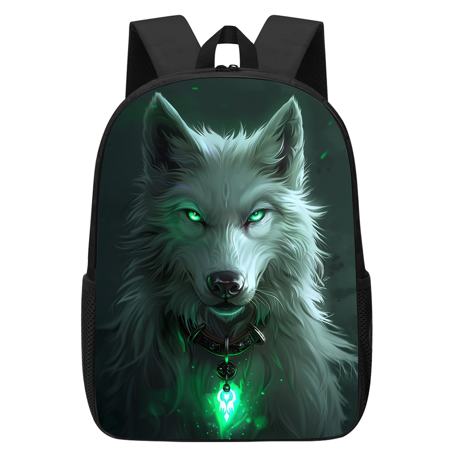 DOINBEE Wolf Backpack for Boys Kids, Cool White Wolf with Green Eyes School Bookbag for Kindergarten Elementary Middle High Students, Waterproof