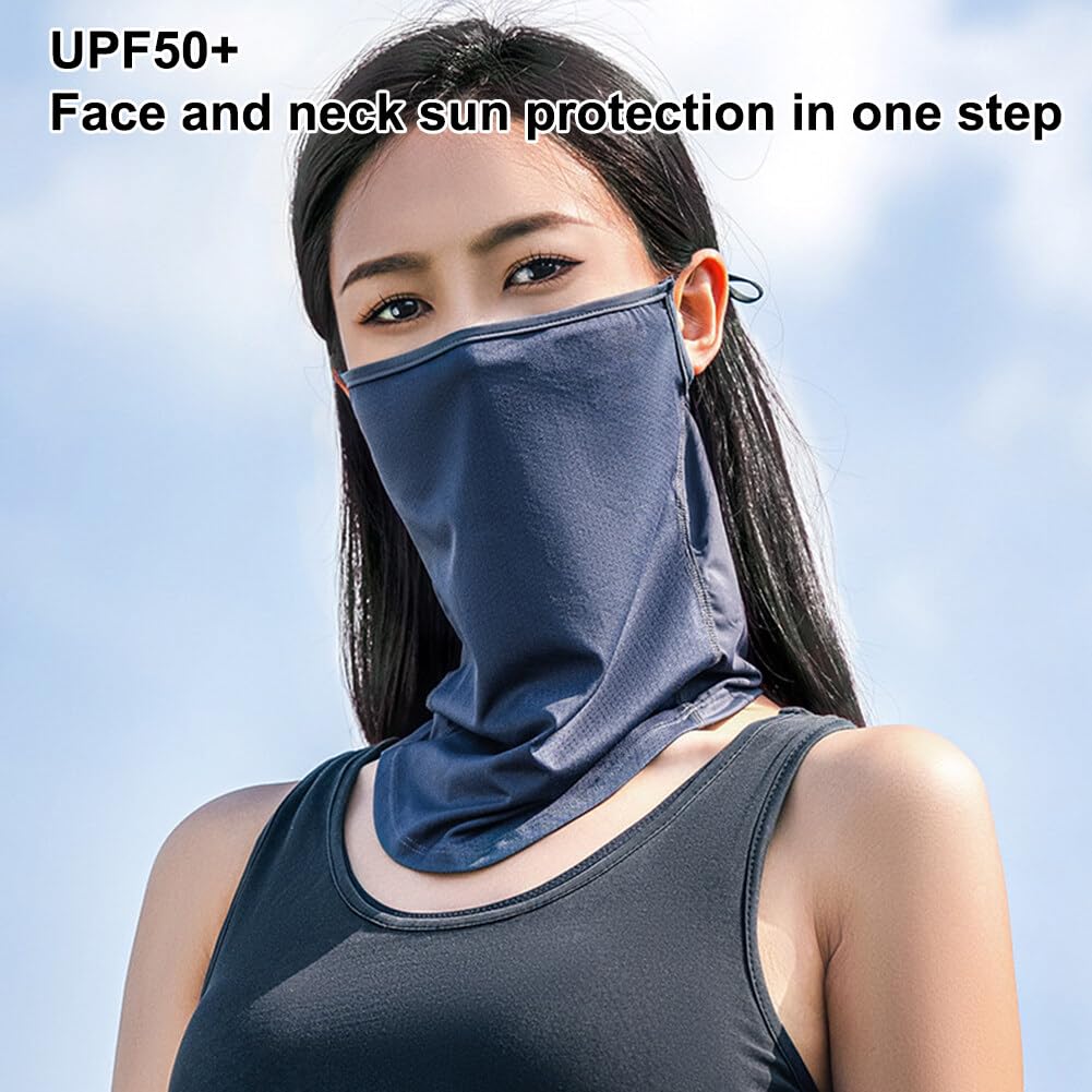 Sun Protective Face Cover UV Protection Face Scarf Women Men Neck Gaiter Cover with Ear Loops Sunscreen Windproof (Dark White)