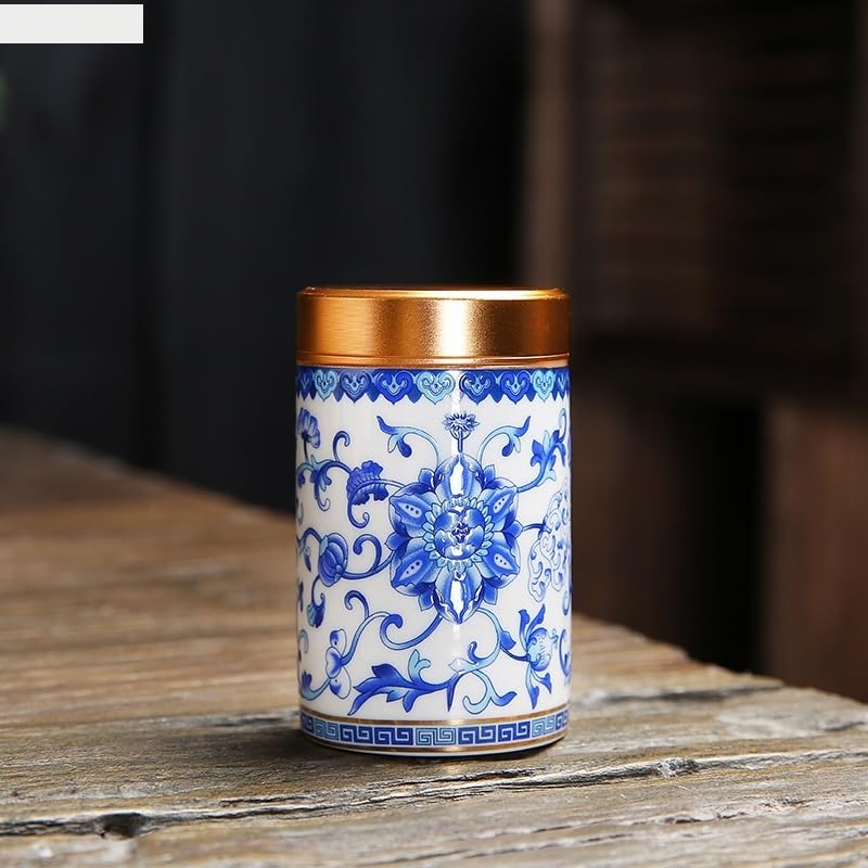 XYNSNDB Zuckerdose, Keramikdose mit Metalldeckel, versiegelte Dosen, Kleiner Vorratsbehälter, tragbare Teedose, Teedose, Bonbonglas, Tee-Organizer, Aufbewahrungsbox, Teedose (Farbe: 01 groß)