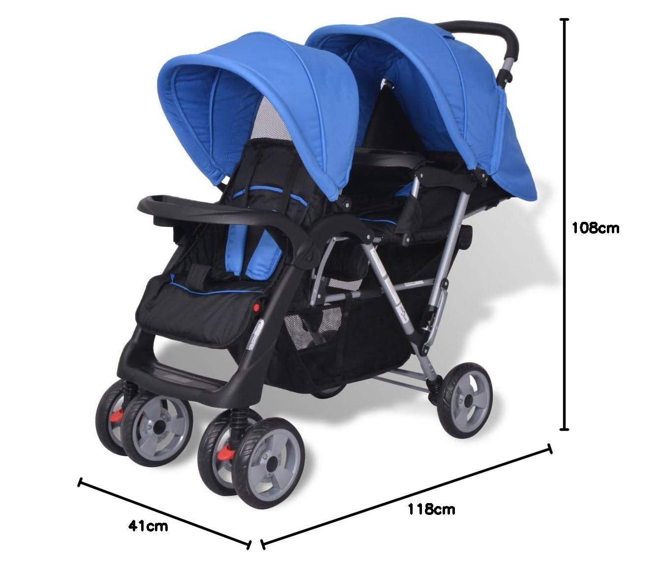 Festnight Geschwisterwagen Kinderwagen Geschwisterkinderwagen aus Stahl + Oxfordgewebe für 1-2 Kinder bis zu je 15kg - Blau und Schwarz