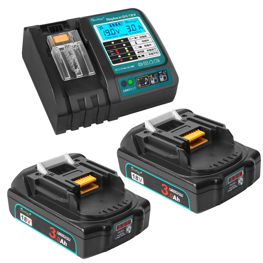 Waitley マキタ18v バッテリー 互換 3.0Ah ２個と18V充電器セ…