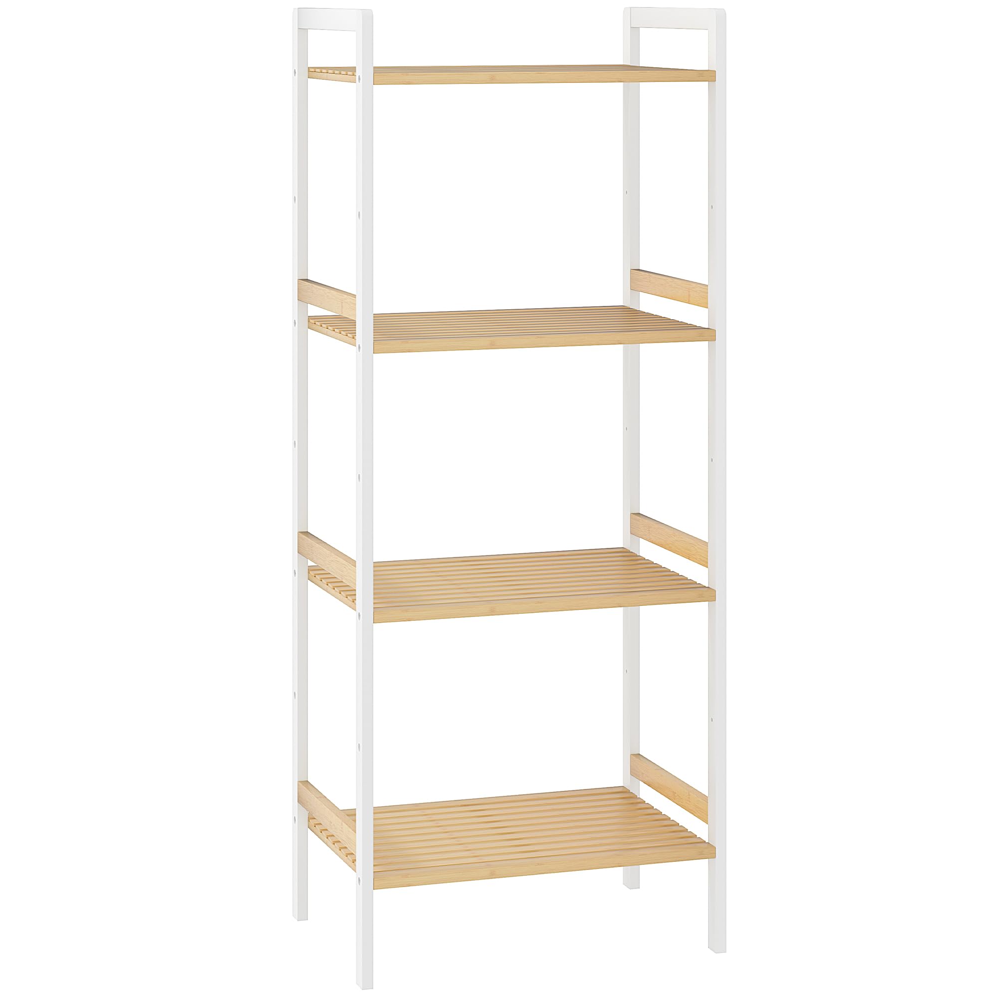 HOMCOM 4-Tier Bamboo Bathroom Storage Shelf with Adjustable Rack - White  | TJ Hughes Natural