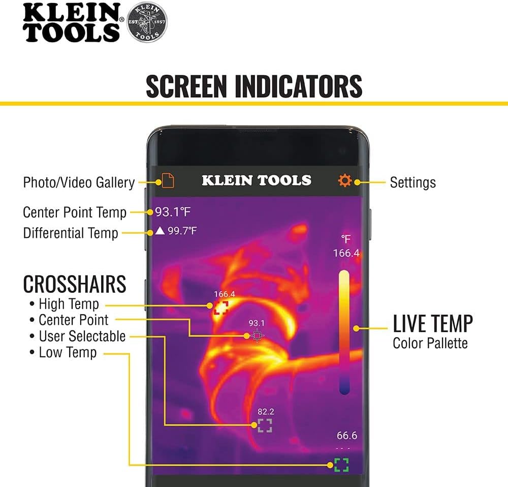 Klein Tools TI220 Thermal Imager for Android Devices, Thermal Imaging Camera, 10,800 Pixels, Three Color Palettes, High/Low Temperatures : Electronics