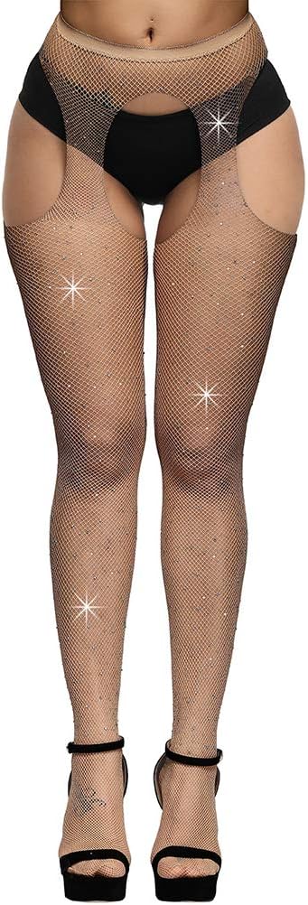 Crystal Fishnet Stockings, Women's Sexy Sparkle Rhinestone Stockings