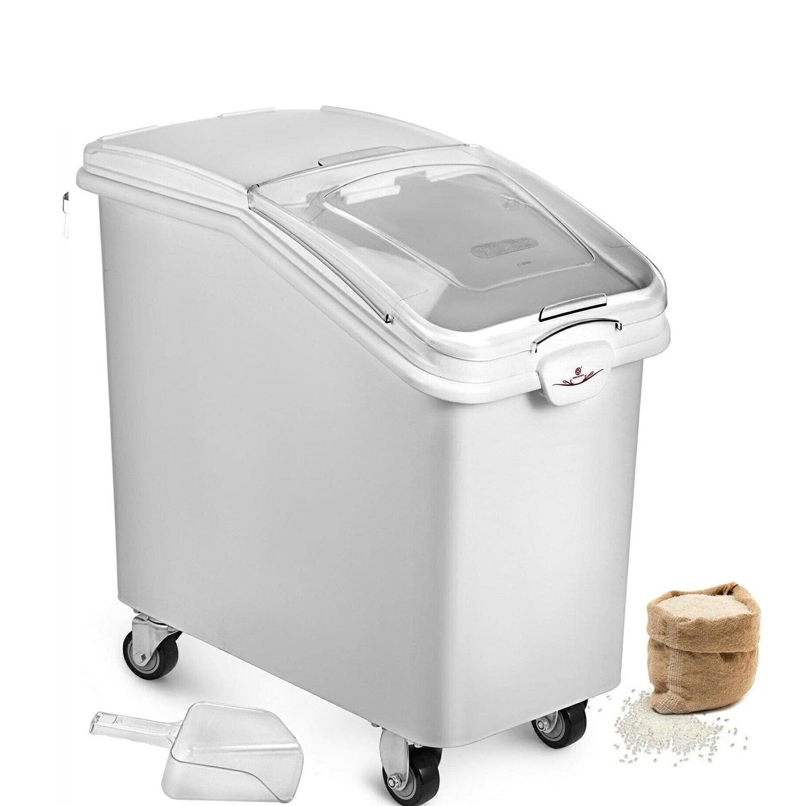 CVFRDD 6.6Gal-21Gal Kitchen Container Ingredient Storage Bin W/Wheel & Scoop for Commercial Home Storing Rice Flour Corn Soybean(1 x 21 Gal)