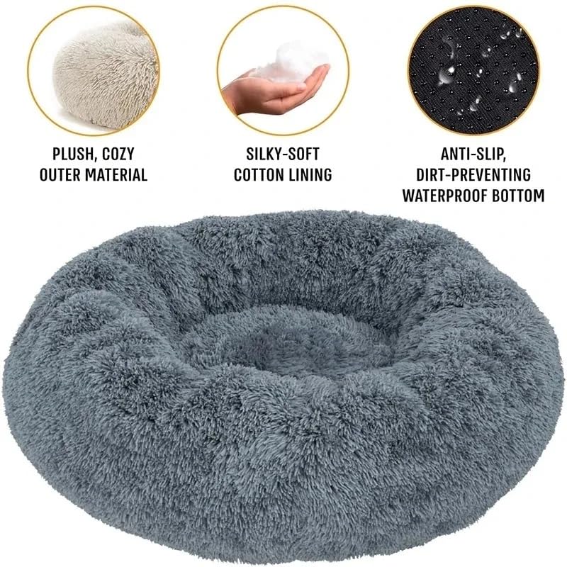 Zentaurus Hundebett, rund, Bett für Hunde und Katzen, aus weichem und flauschigem Plüsch, Dunkelgrau, 70 cm