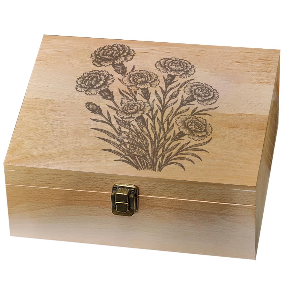 arricraft 1 Stück Erinnerungsbox Aus Holz Dekorative Erinnerungsbox Aus Holz Mit Nelken Cluster Muster Und Scharnierdeckel Für Jubiläumsfotos DVDs Buchstaben Schmuck 24.5x19.5x10.3cm
