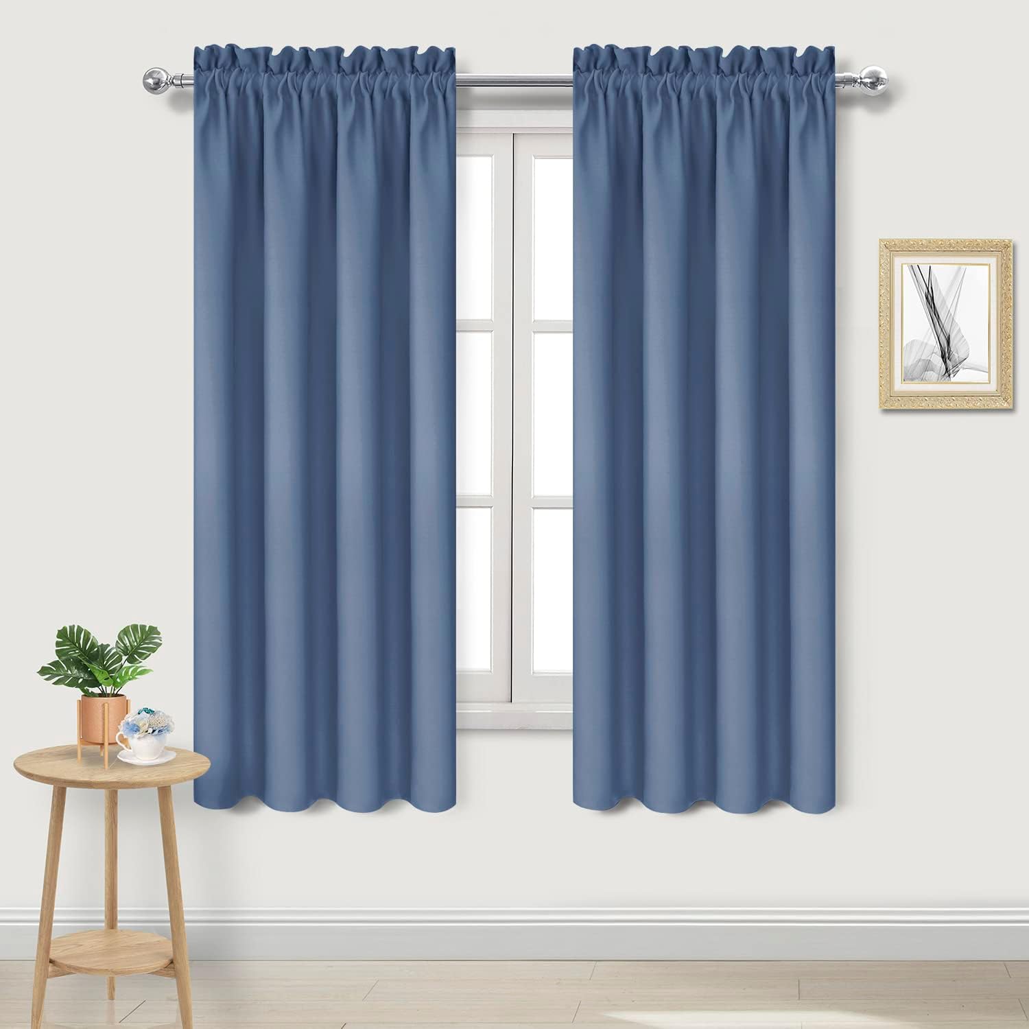 DWCN Blackout Curtains – Thermal Insulated, Energy Saving & Noise Reducing Bedroom and Living Room Curtains, Dusty Blue, W 42x L 63 Inch, Set of 2 Rod Pocket Curtain Panels