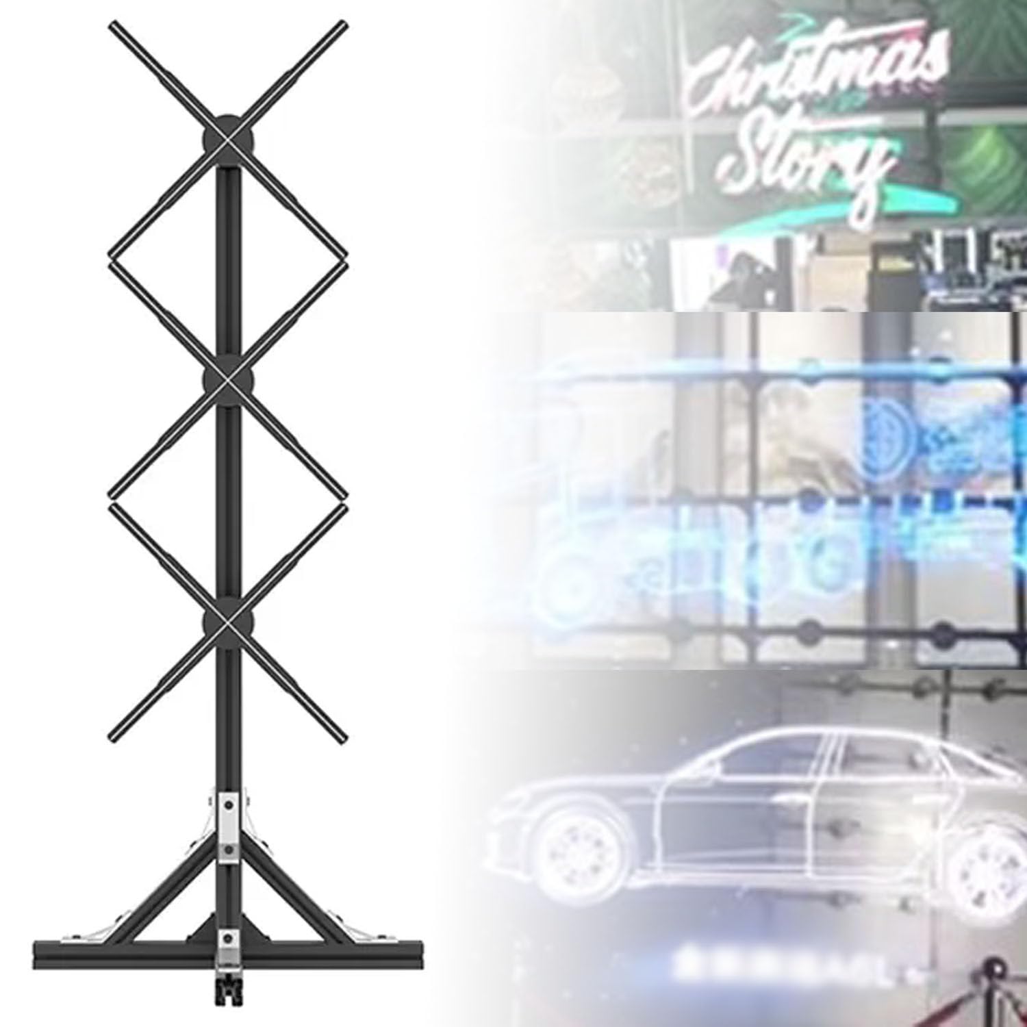 Projektor z hologramem 3D, wyświetlacz LED HD 48 cm z 576 koralikami świetlnymi LED, projektor wideo animacji 3D dla firm, w zestawie uchwyt do łączenia
