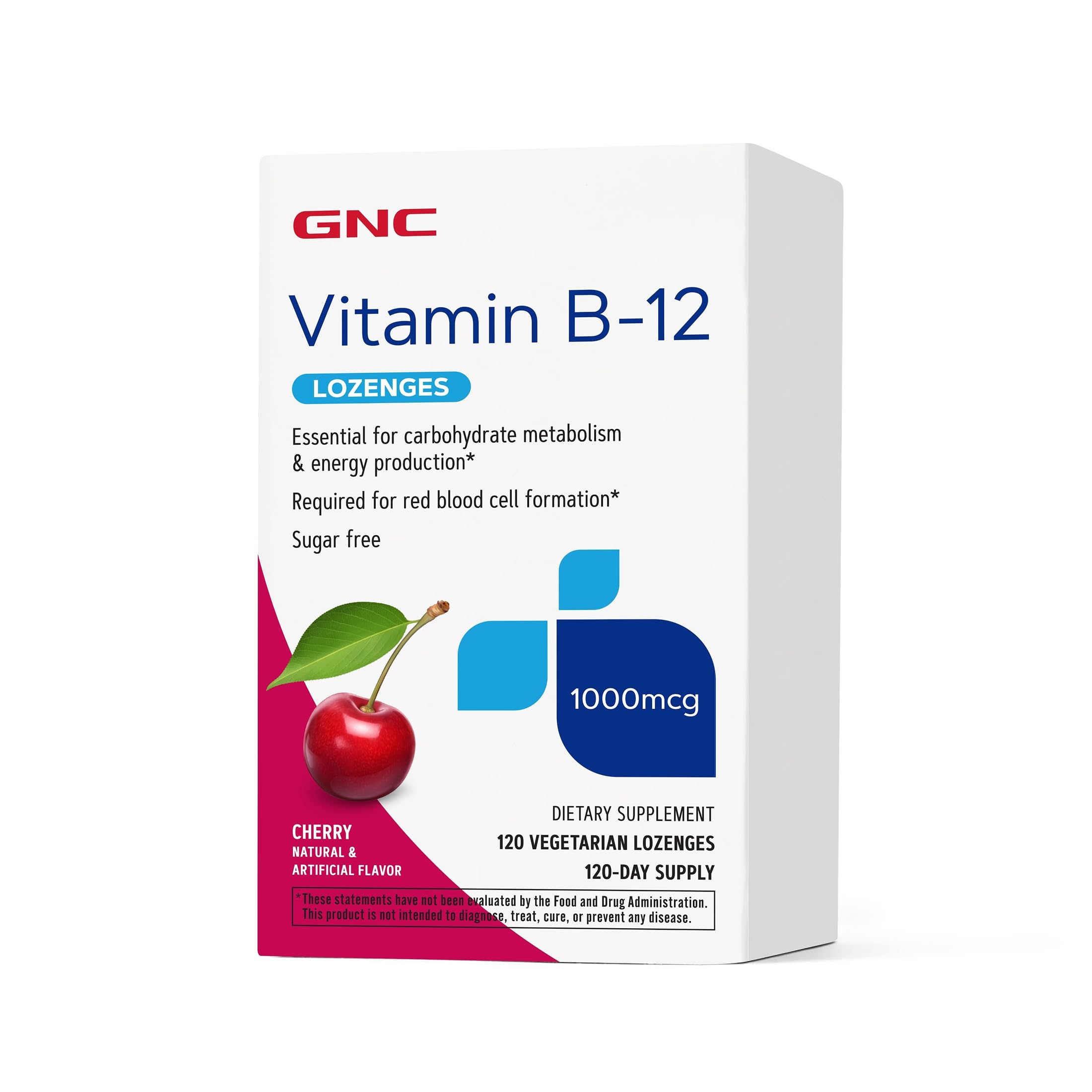 GNC Vitamina B12 1000 mcg, sabor cereja, 120 pastilhas