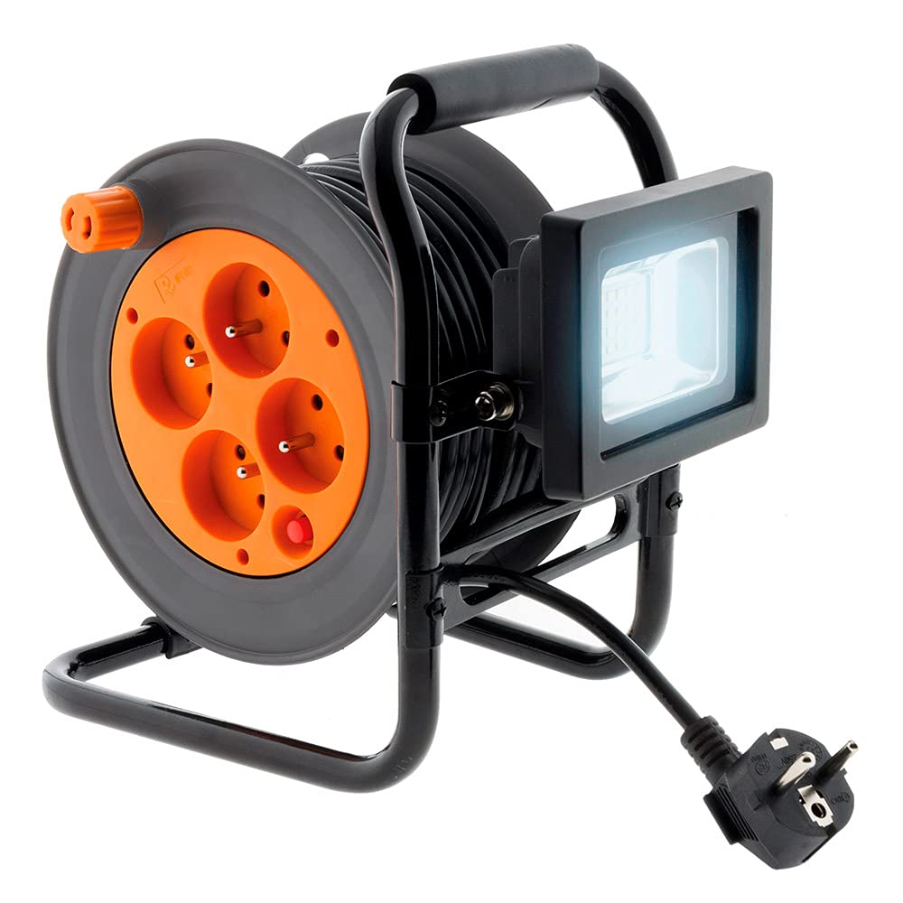Zenitech - Enrouleur électrique 4 x 2P+T + projecteur LED 15m - Orange