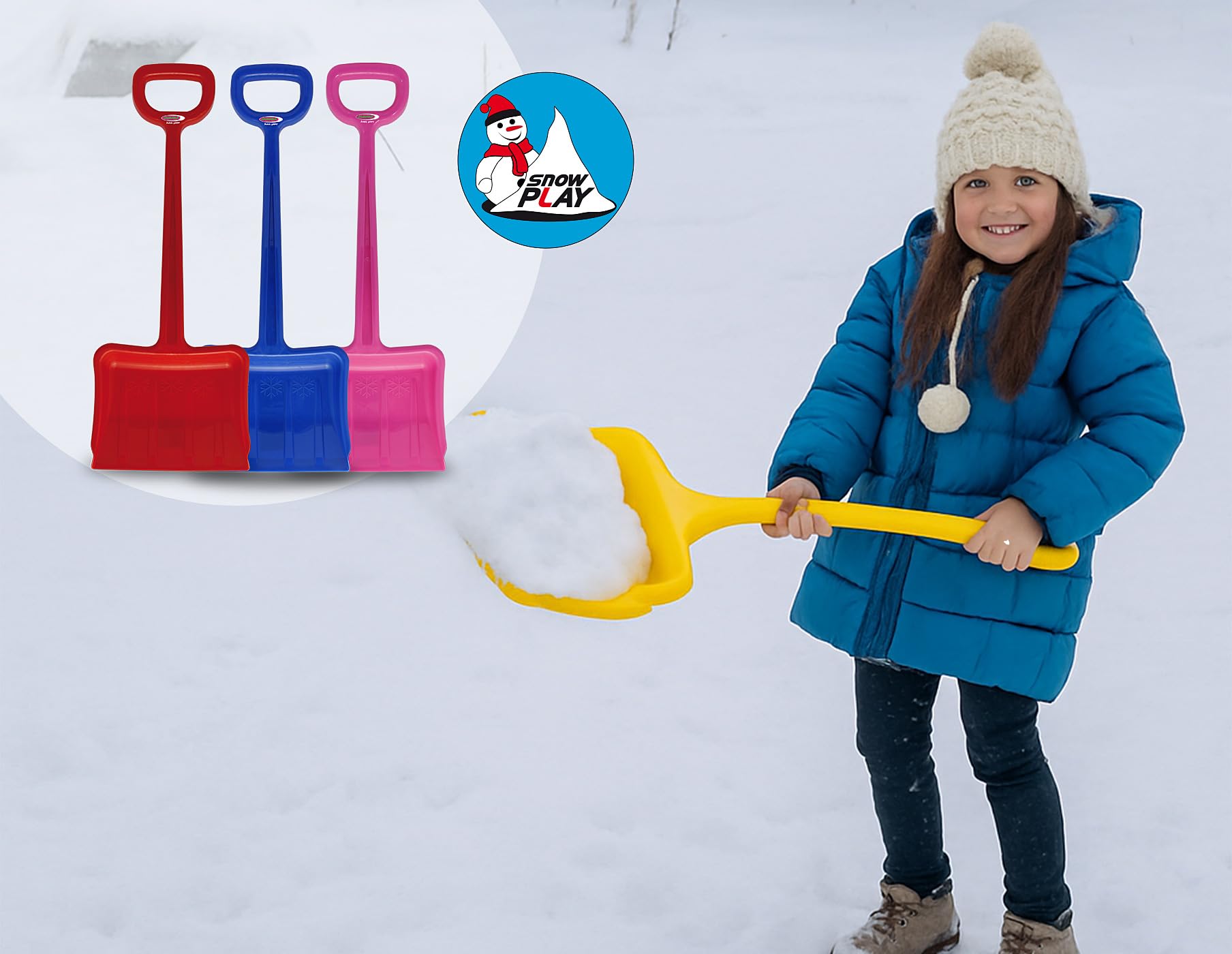 Jamara 460400 - Snow Play Pala da neve Tally 70 cm blu – Plastica robusta e stabile, Maniglia forma a D, Rinforzi nella struttura