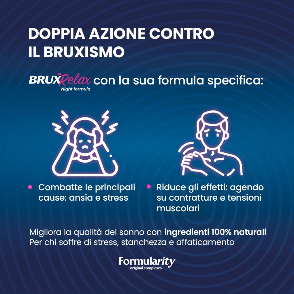 BruxRelax - Integratore Naturale per Bruxismo, Insonnia e Disturbi del Sonno -Con Tiglio, Escolzia, Mellisa, Passiflora, Doppio Sale di Magnesio, Vitamine del gruppo B-90 compresse/3mesi Made in Italy