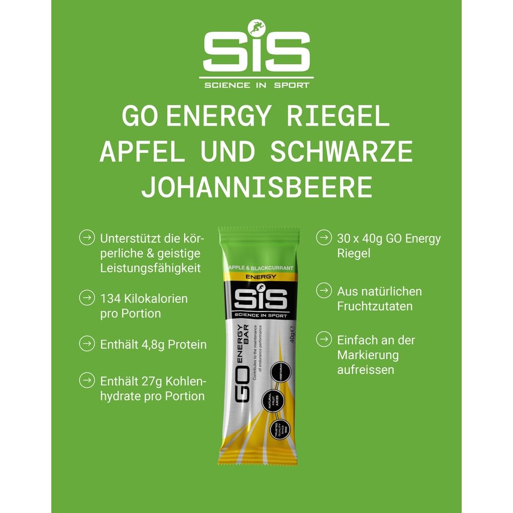 Science in Sport GO Energieriegel Mini 40g 30er Packung Apfel Schwarze Johannisbeere - Leckere Kohlenhydrate Riegel mit 27g Kohlenhydrate, Energielieferanten für das Power Training