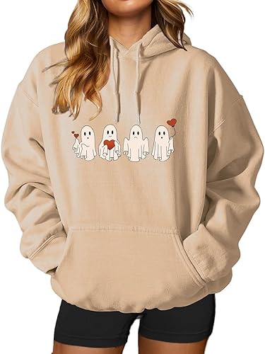 Halloween Hoodies for Women Oversized Crewneck Pullover Print Graphic Y2k Hooded Sweatshirt Casual Loose Fit Fall Shirt Teen