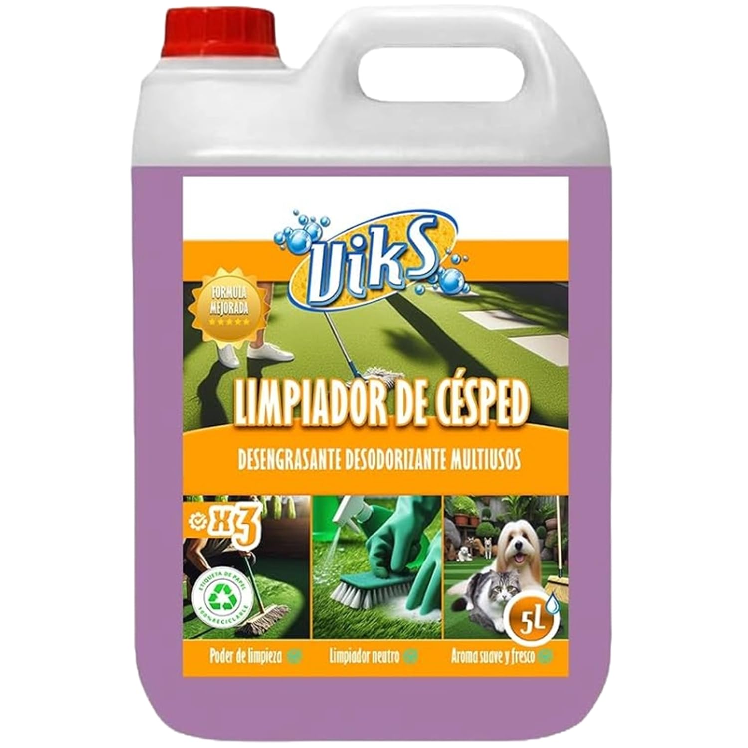 Viks | Nettoyeur de gazon artificiel et de haies | Traitement désodorisant | Nettoie le gazon artificiel, dégraisse et parfume | Ménage les surfaces | 5 litres
