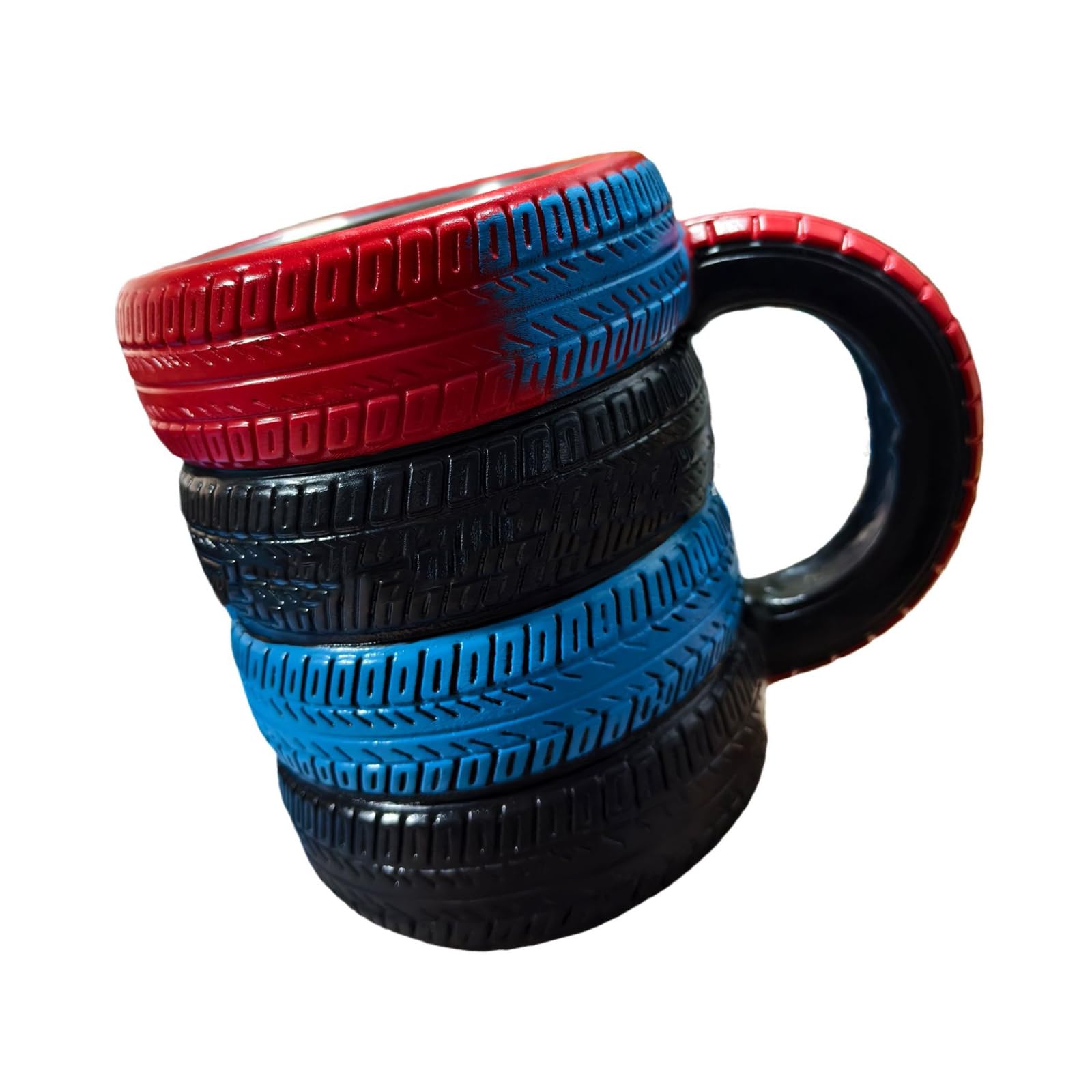 Qisuw Tire Themed Insulated Travel Mug with Comfortable Grip Coffee Drinking Cup for Men Drinkware for Hot Beverages Mechanical Design Cup