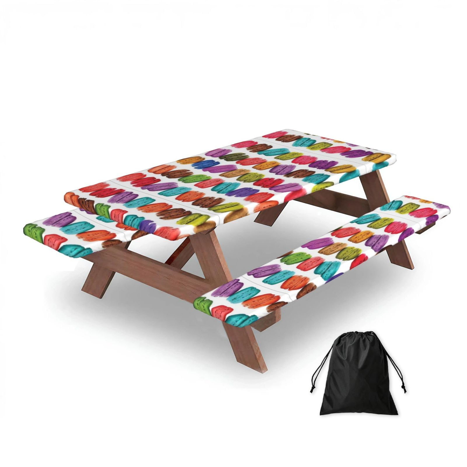 Zqytgfdc Black Macaron Biscuit Flavored Pastries Rectangular Water-Repellent Picnic Tablecloths, Outdoor Camping, Picnic, Bbq