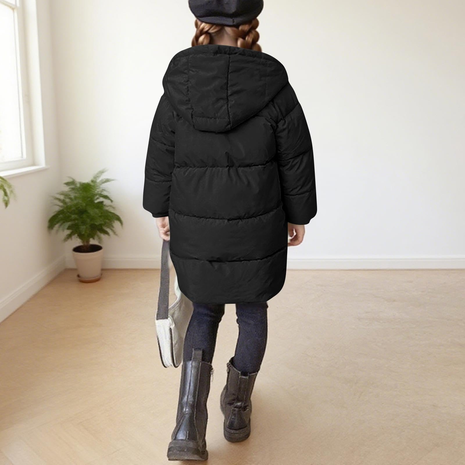 Abrigo de Invierno Acolchado para Niñas y Niños con Capucha Grueso Cálido Chaquetas Largo de Plumas Color Sólido Cortavientos Manga Larga Parka Resistente Al Viento Caliente Plumifero 2-11 Años