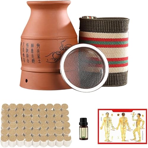 Miniatura 7 de Moxibustión Tarro de cerámica Moxa Sticks quemador soporte portátil raspador taza pura Moxa 54 rollos terapia de calor Set herramienta de cuidado de