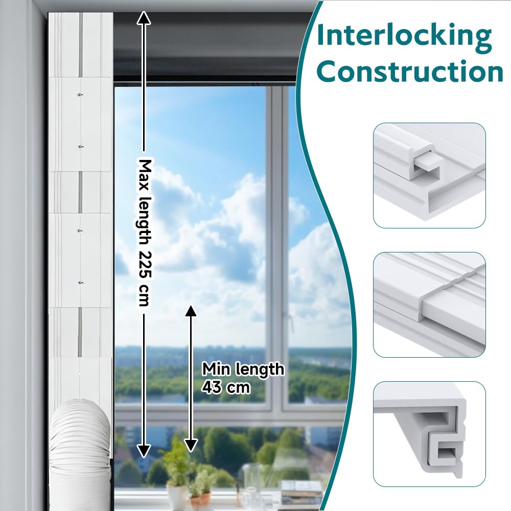 Kit Ventana Aire Acondicionado Portátil, 6 Pcs Placas de Sellado de Ventana Corredera de Aire Acondicionado, Ajustable 43-225cm, Adecuado para Tubos de 5,91" Diámetro, para Ventanas Correderas