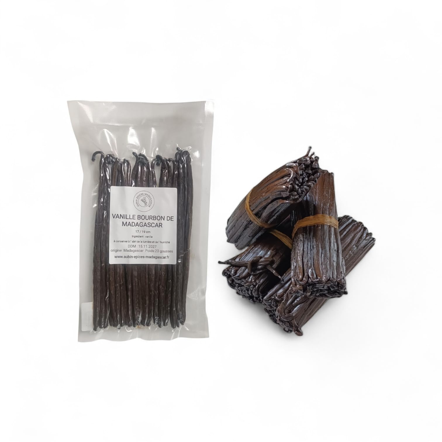 20 Gousses de Vanille Entières en 17/19 cm - Vanille Bourbon Naturelle Premium de Madagascar - Arôme Intense pour Pâtisserie et Desserts