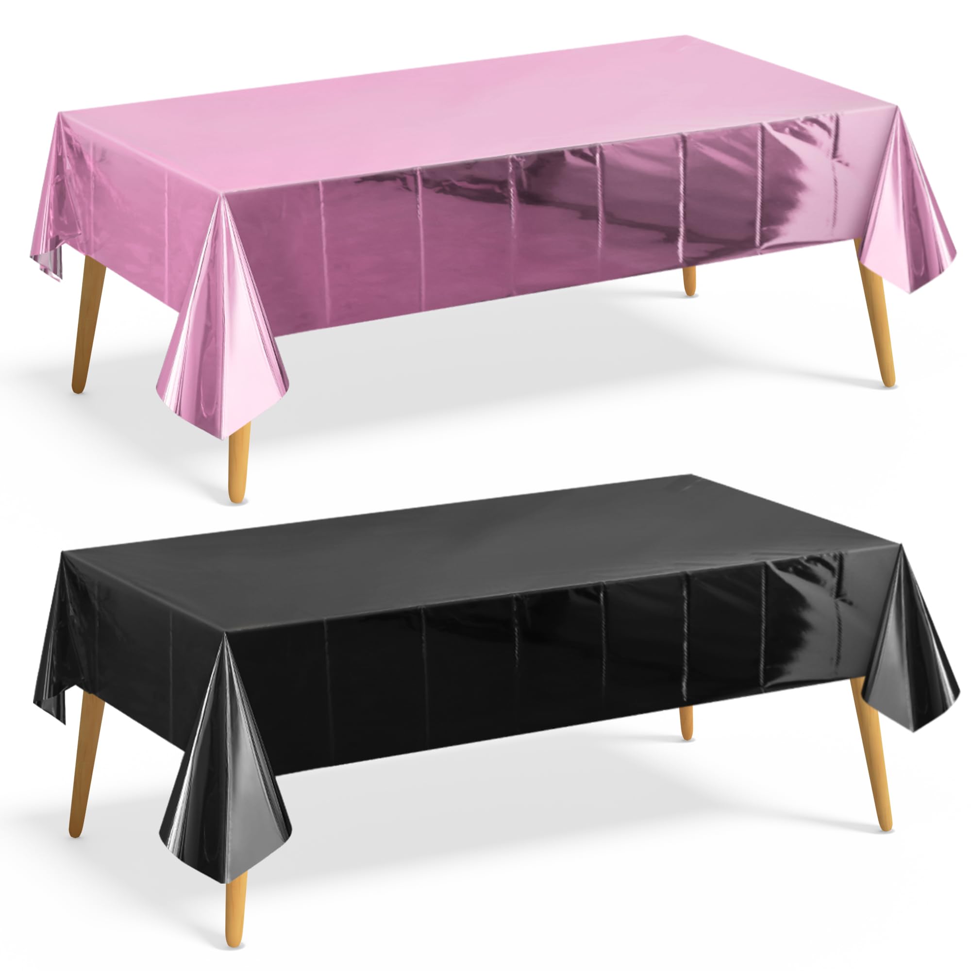Just Shimmer 2 Pieces Pink &amp; Black Foil Tablecloth 54 * 72inch Plastic Birthday Party Table Cloths Disposable Waterproof Table Cover for Halloween Christmas Wedding Graduation Party Supplies