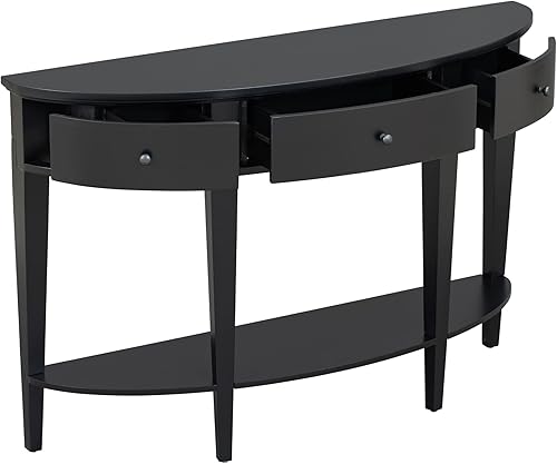 Miniatura 3 de LUMISOL Mesa de sofá curvada con cajones de almacenamiento y estante abierto, diseño curvado circular estrecho mesa de sofá para entrada, sala de